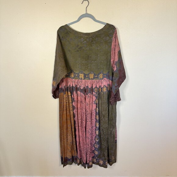 Simple People Womens Maxi Dress Pink Rayon Patchwork Flowy Style Pockets - Picture 4 of 8